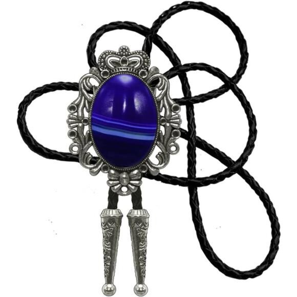 Bolo Tie Natural Colors Stone Blue Turquoise Stone 2 - Picture 1 of 6